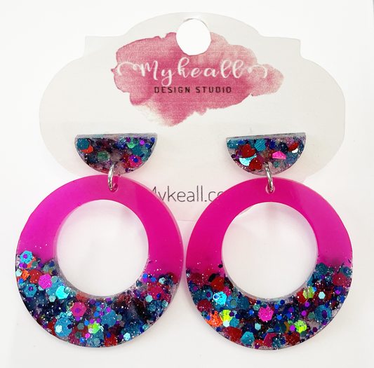 Pink/Blue-Glitter Earrings - 8