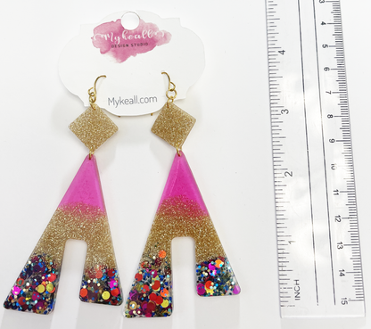 Pink/Multi-Glitter Earrings - 3