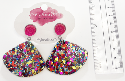 Pink/Multi-Glitter Earrings - 6