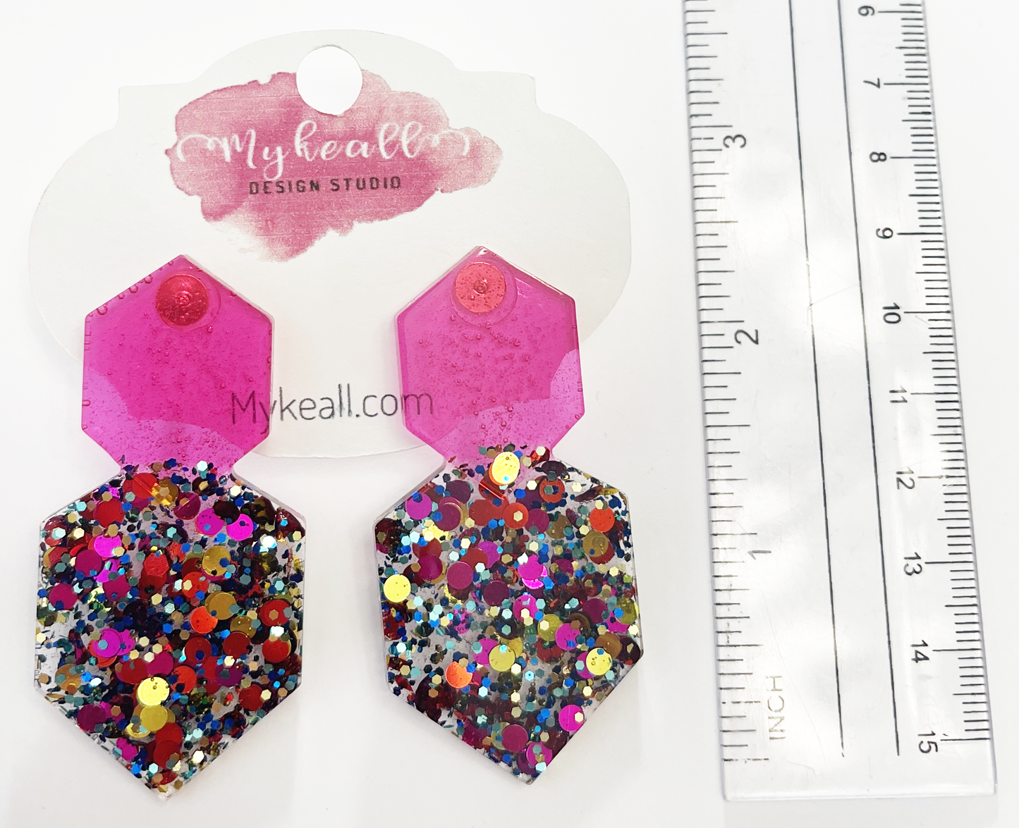 Pink/Multi-Glitter Earrings - 8