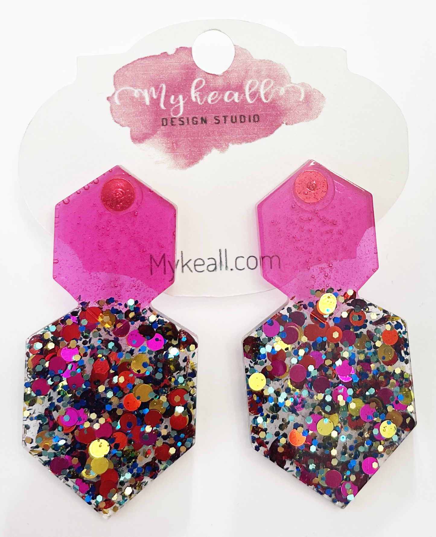 Pink/Multi-Glitter Earrings - 8