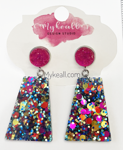 Pink/Multi-Glitter Earrings - 9